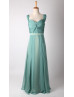 Dusty Blue Chiffon Twist Front Sleeveless Bridesmaid Dress